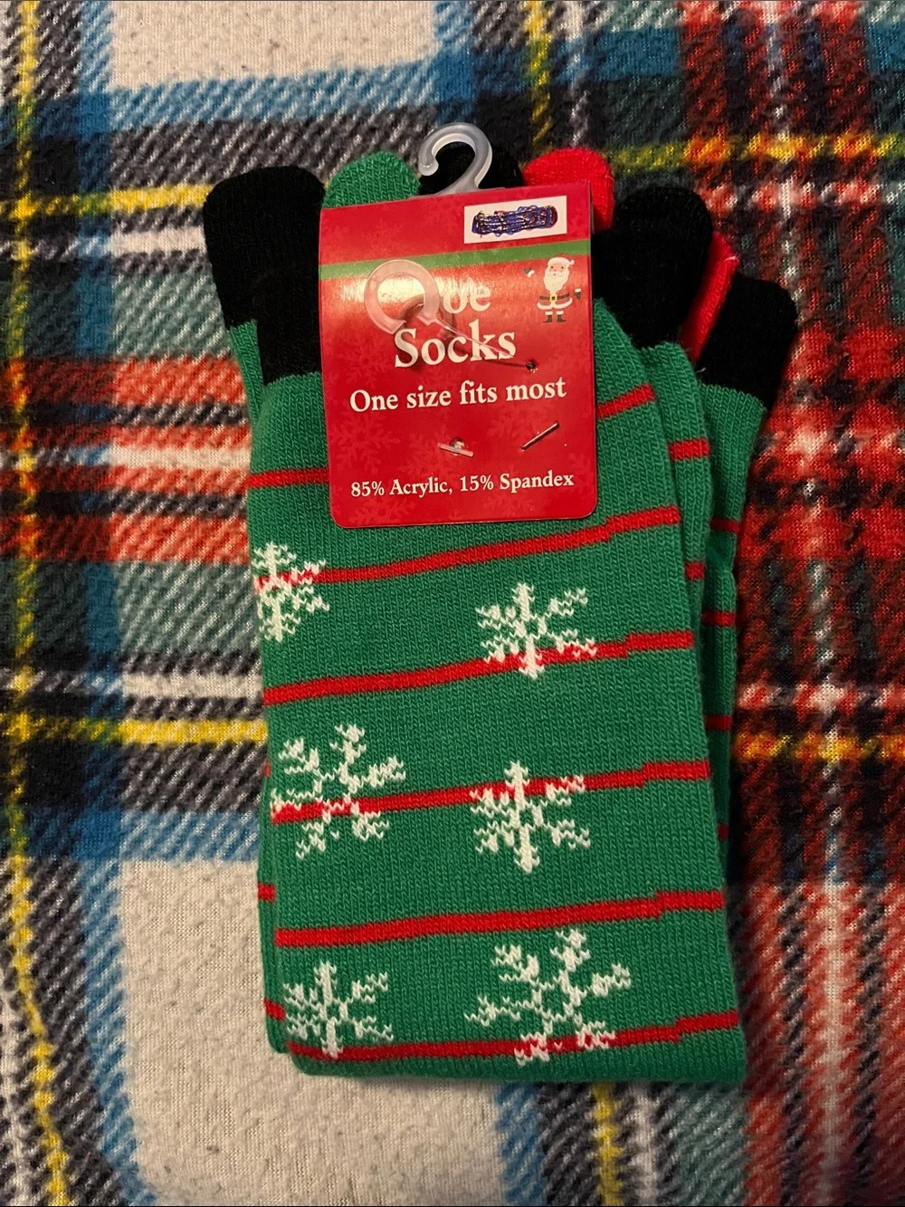 Green Snowman Toe Socks with Red Accents